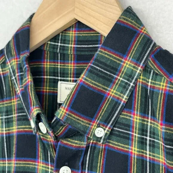 MAISON KITSUNE Shirt Mens 40 L Tartan Plaid Flannel Tricolor Fox Cotton Green - Picture 9 of 14